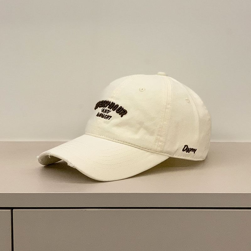 Lettering Distressed Baseball Embroidered Cap