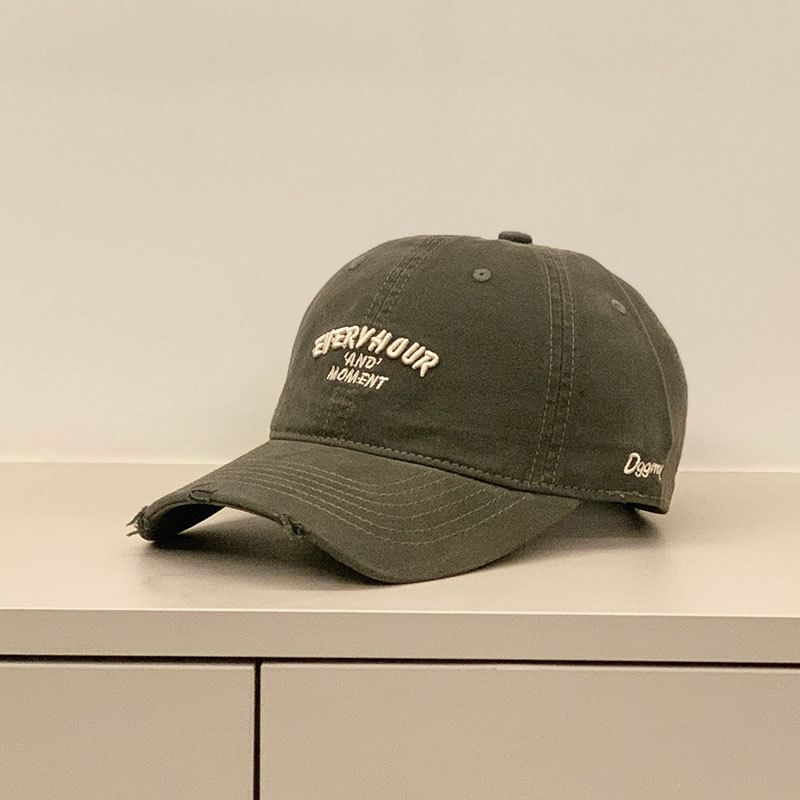 Lettering Distressed Baseball Embroidered Cap