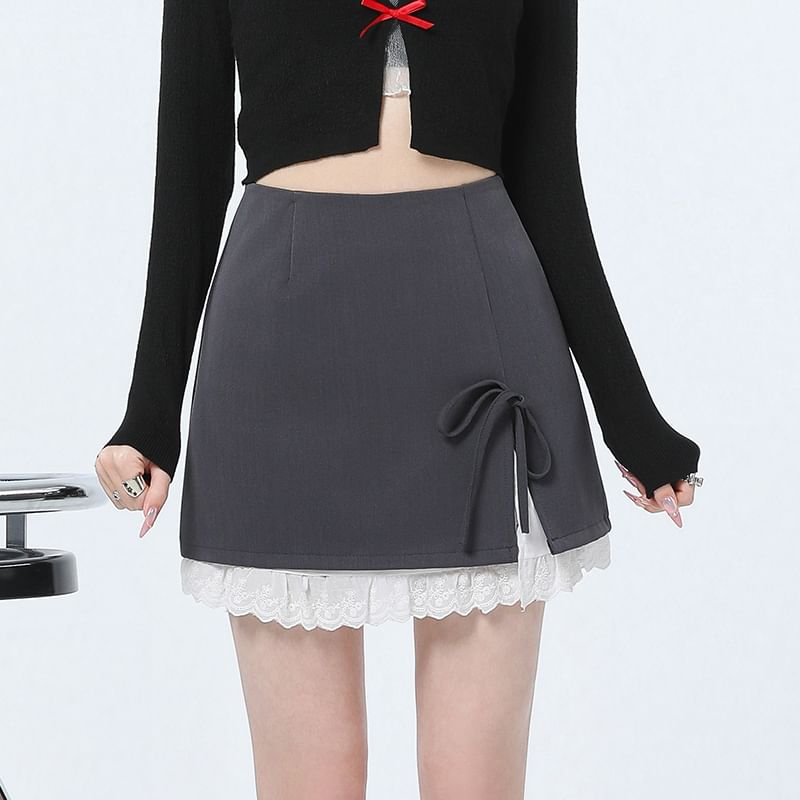 Tone Rise Slit Two Bow High Mini Pencil Skirt