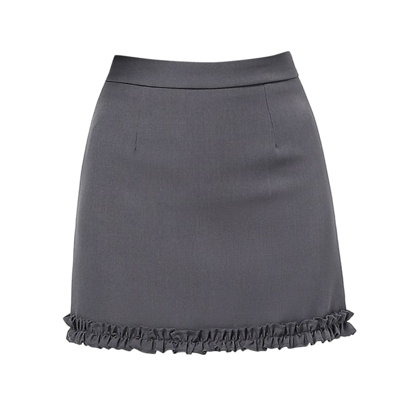 High Plain Trim Waist Ruffle Pencil Skirt Mini