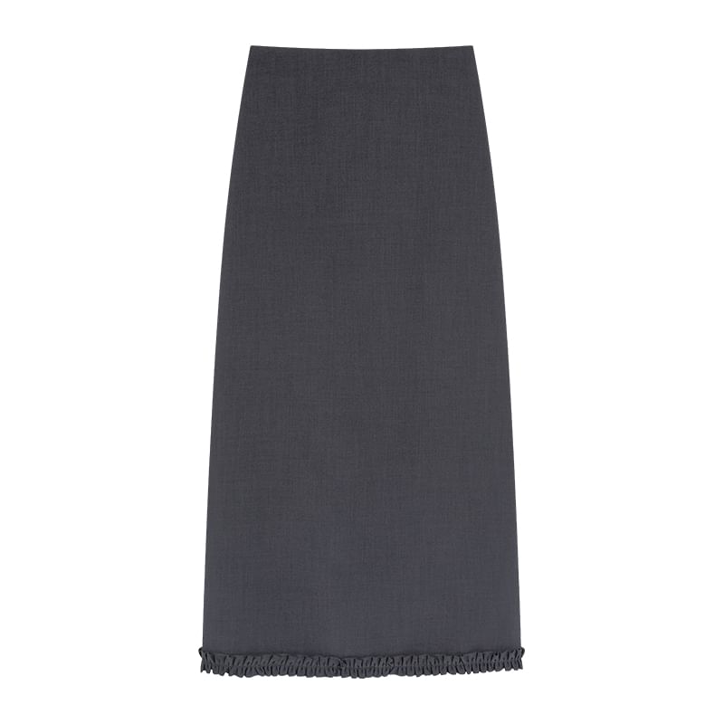 Waist Slit Plain A-Line Ruffle Midi High Skirt Trim