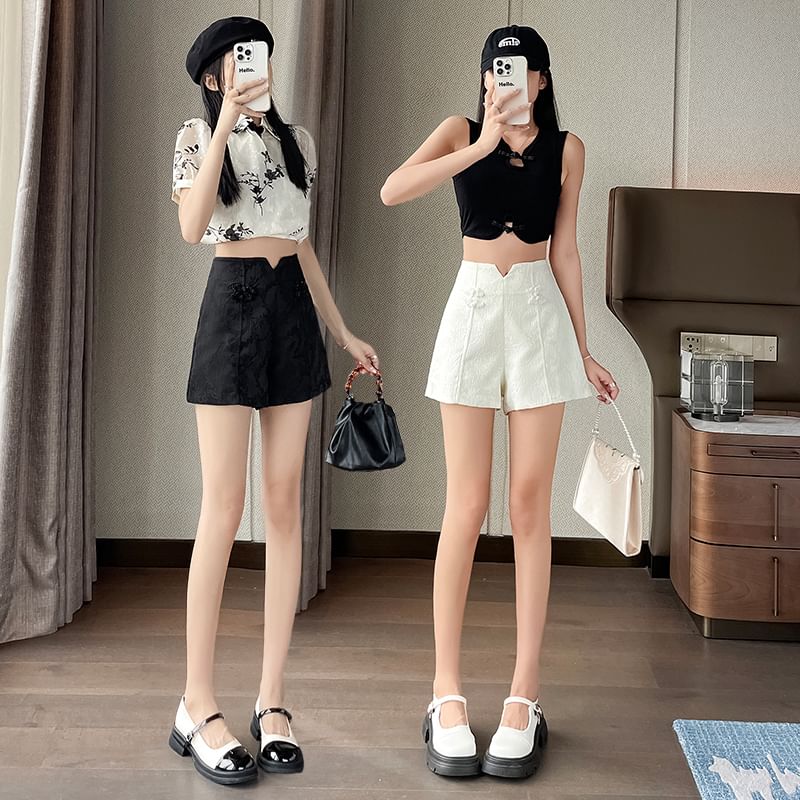 Shorts Waist High Frog Button Plain