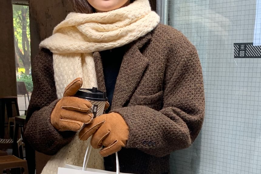 Plain Faux Trim Suede Gloves Fluffy