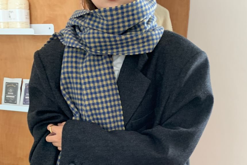 Trim Scarf Fringed Plaid Applique