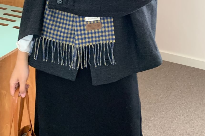 Trim Scarf Fringed Plaid Applique