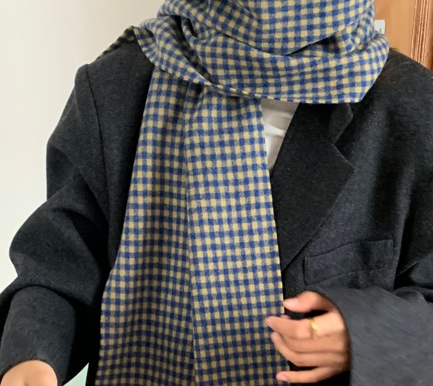 Trim Scarf Fringed Plaid Applique