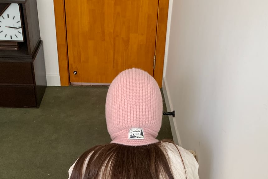 Plain Applique Knit Lace-Up Ribbed Balaclava