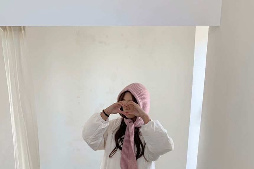 Plain Applique Knit Lace-Up Ribbed Balaclava