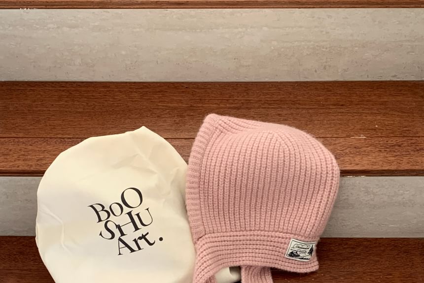 Plain Applique Knit Lace-Up Ribbed Balaclava