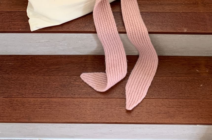 Plain Applique Knit Lace-Up Ribbed Balaclava