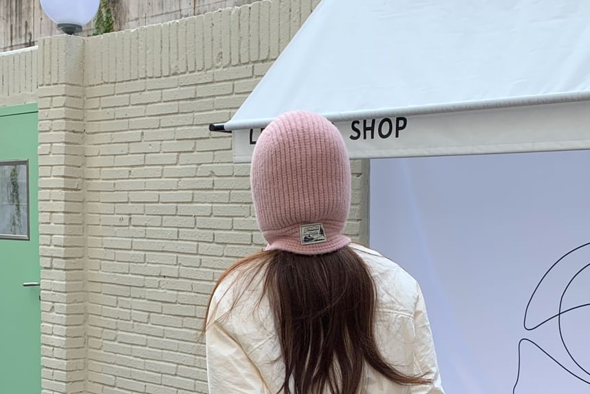 Plain Applique Knit Lace-Up Ribbed Balaclava