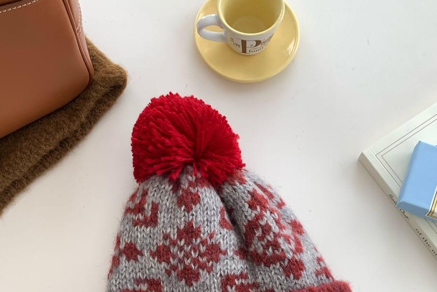 Pom Beanie Patterned