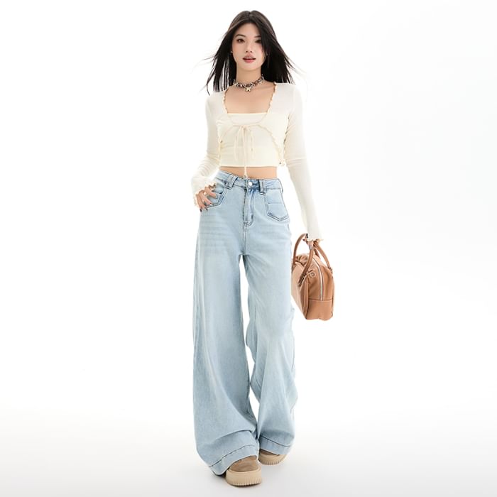 Leg Jeans (Various Wide Designs) Rise Washed High