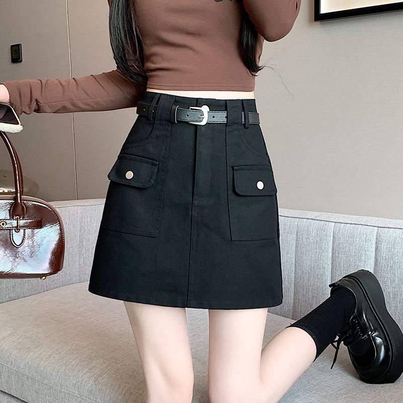 A-Line Plain Cargo Skirt Mini Rise High
