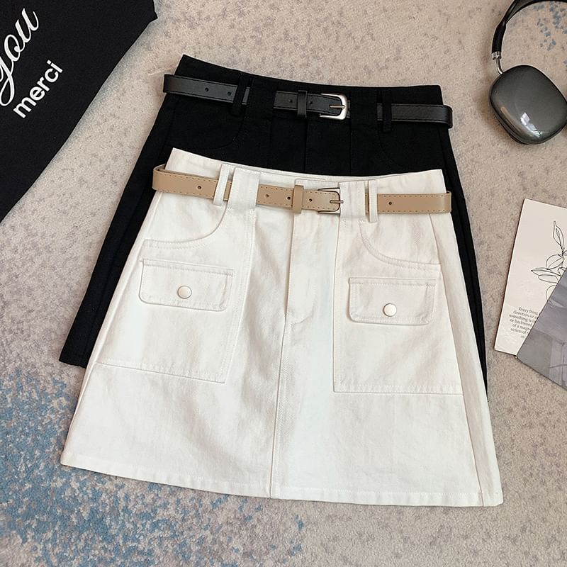 A-Line Plain Cargo Skirt Mini Rise High