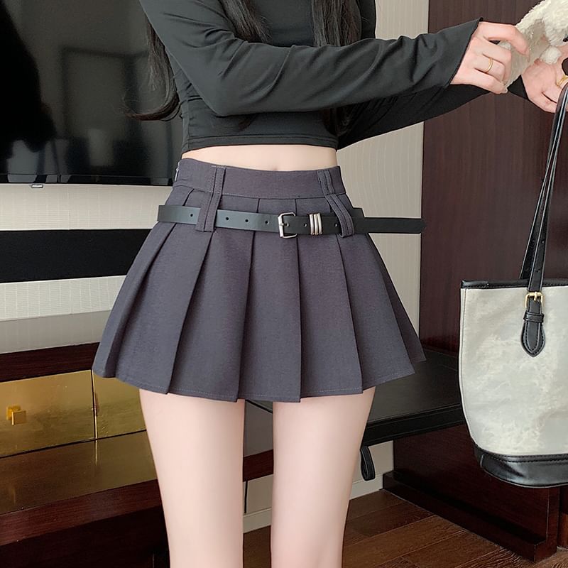 A-Line Mini Plain High Pleated Skirt Waist