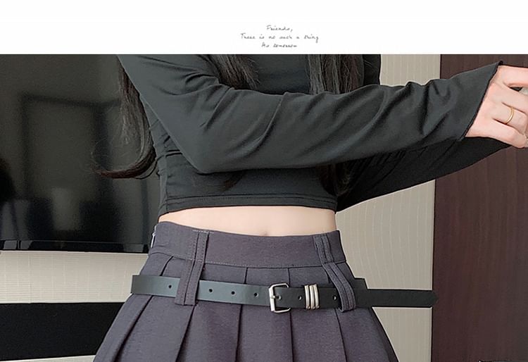 A-Line Mini Plain High Pleated Skirt Waist