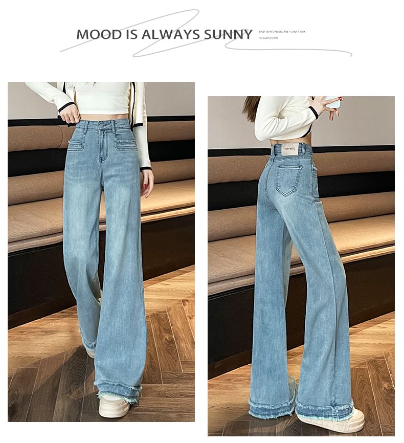 Waist Designs) Washed Fringed High (Various Bootcut Jeans
