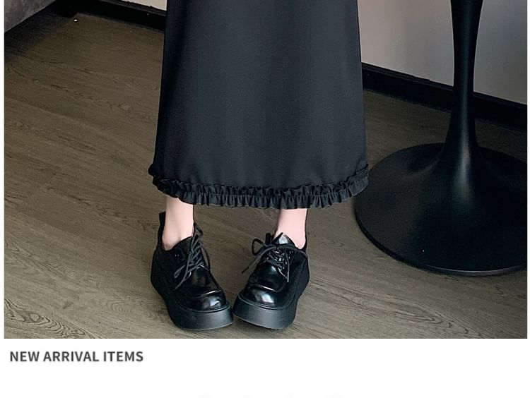 Slit A-Line Skirt High Midi Ruffle Trim Rise Plain