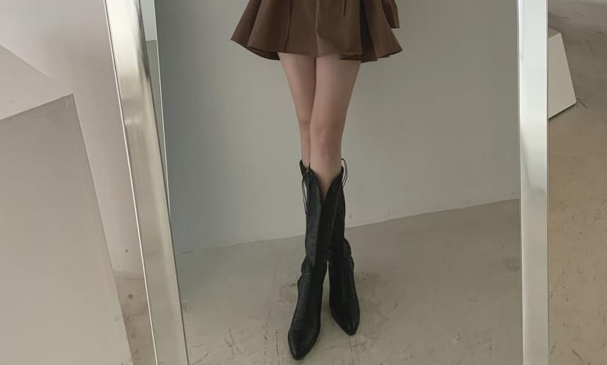 Dress A-Line Plain Collared Long-Sleeve V-Neck Mini