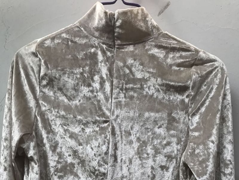 Top Mesh Long-Sleeve Panel Neck Velvet Mock