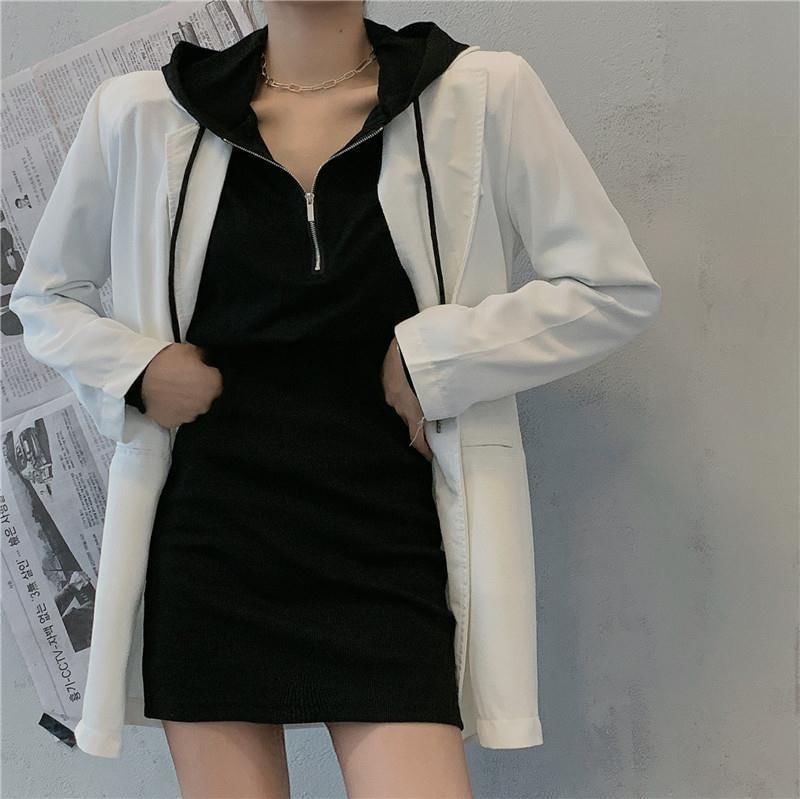 Mini Dress Plain Zip Hoodie Half
