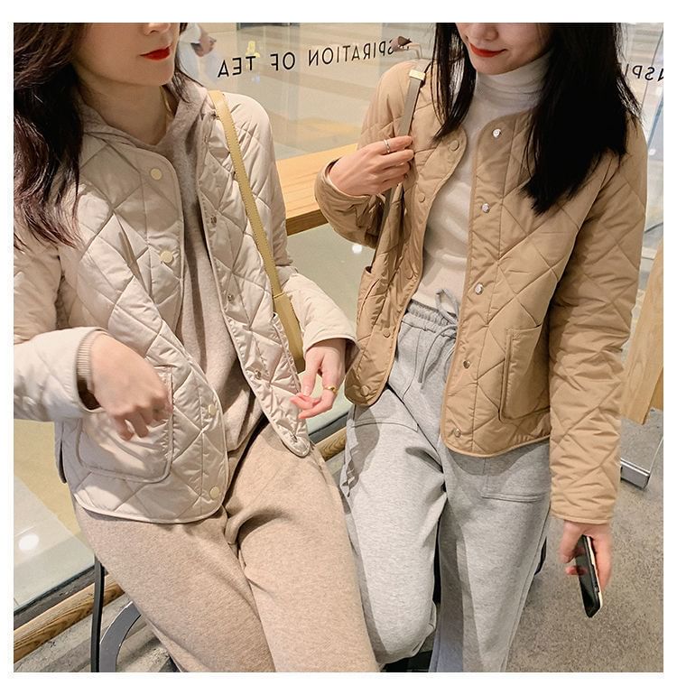 Button-Up Jacket V-Neck Quilted