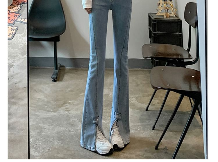 High Hem Jeans Slit Waist Flared
