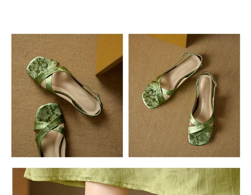 Square-Toe Slingback Jacquard Floral Sandals