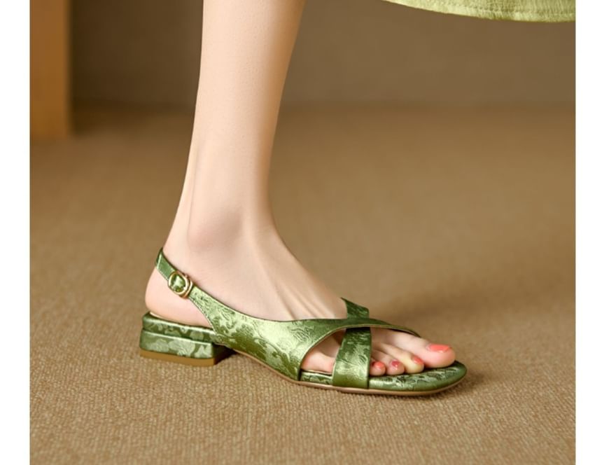 Square-Toe Slingback Jacquard Floral Sandals