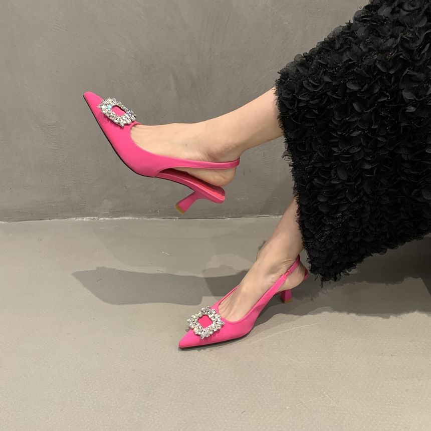 Rhinestone Heel Buckle Sandals Slingback Low