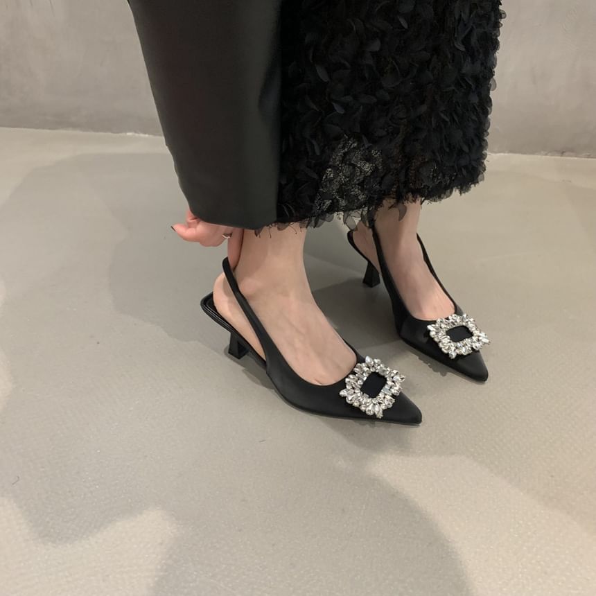 Rhinestone Heel Buckle Sandals Slingback Low