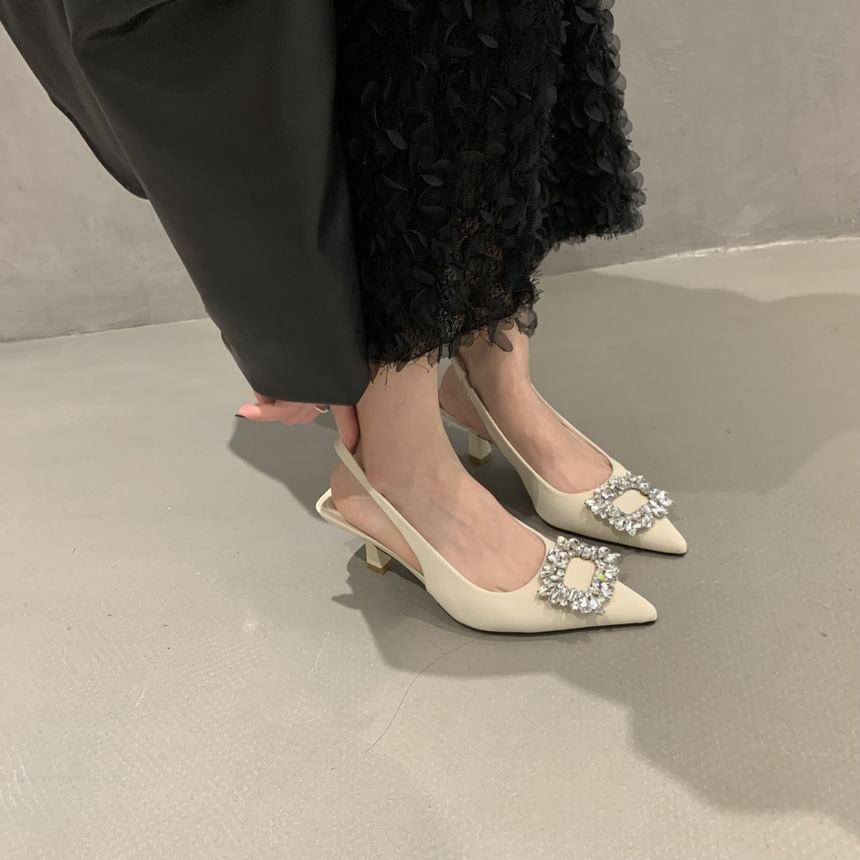 Rhinestone Heel Buckle Sandals Slingback Low