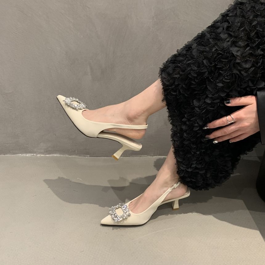 Rhinestone Heel Buckle Sandals Slingback Low