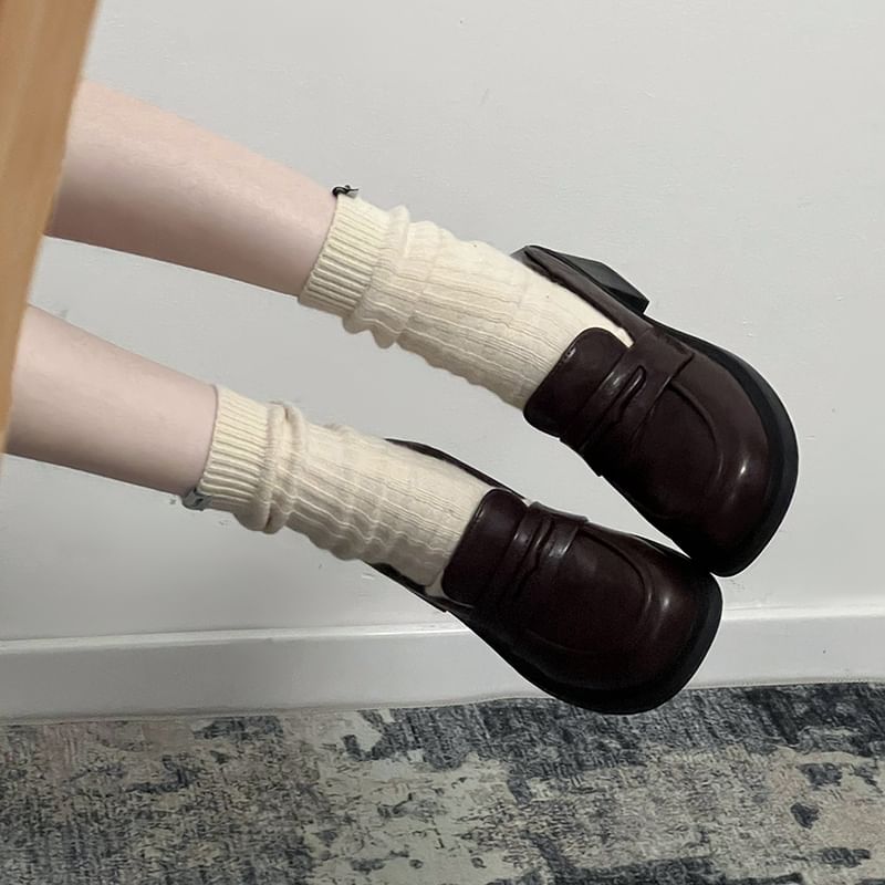 Leather Block Loafers Heel Faux