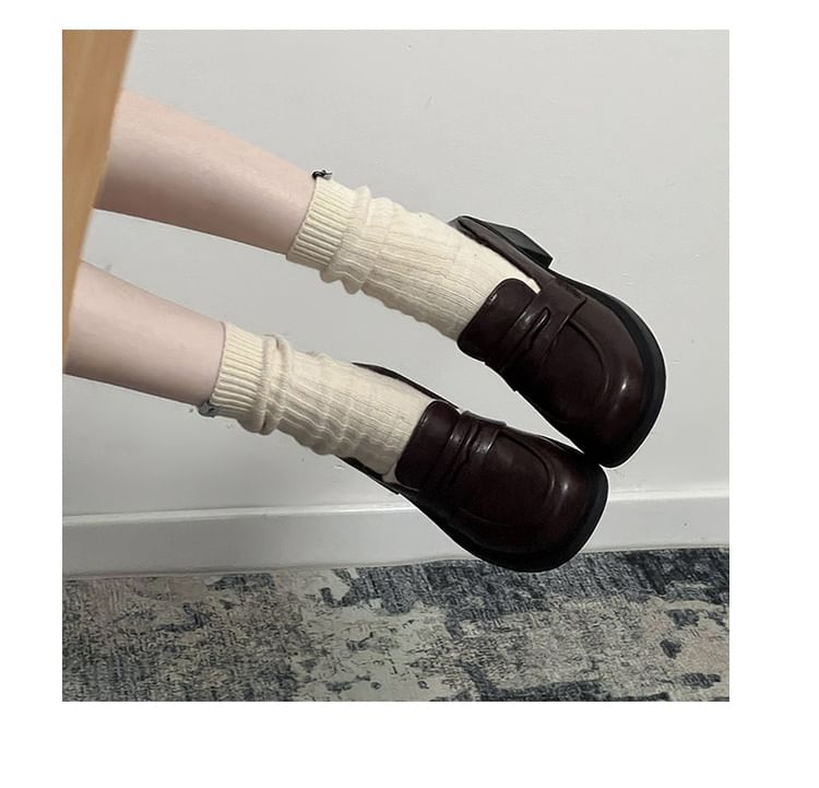 Leather Block Loafers Heel Faux