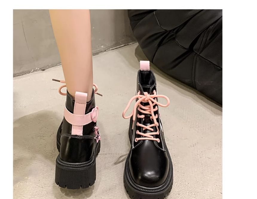 Boots Lace Short Panel Up Buckled Platform