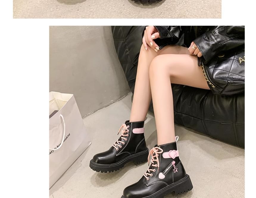Boots Lace Short Panel Up Buckled Platform