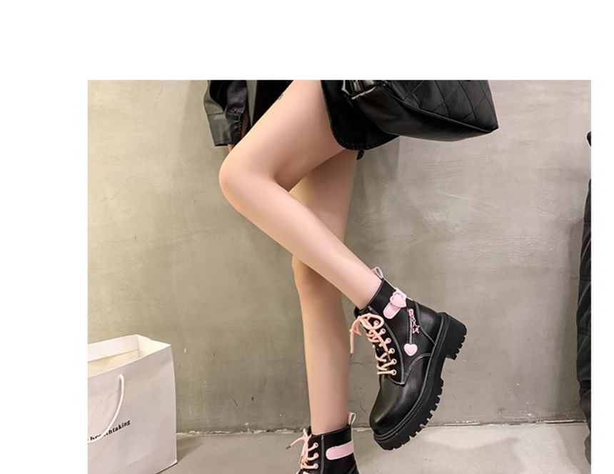 Boots Lace Short Panel Up Buckled Platform