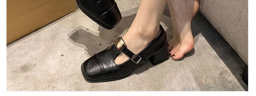 Toe Cap Square T-Strap Heel Block Pumps