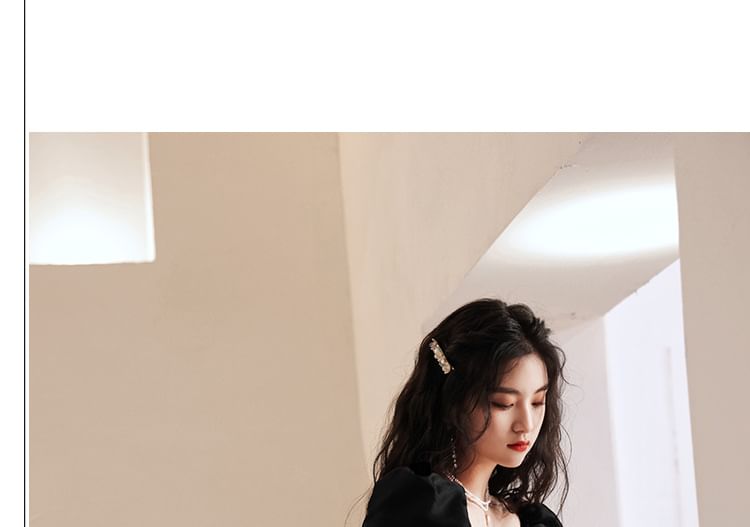 Square Evening Maxi Gown A-Line Neck Sleeve Plain Puff