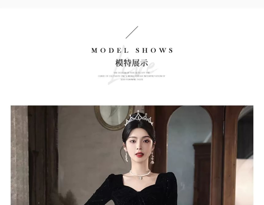 Plain Long-Sleeve Evening Gown Neck Glitter Sweetheart A-Line