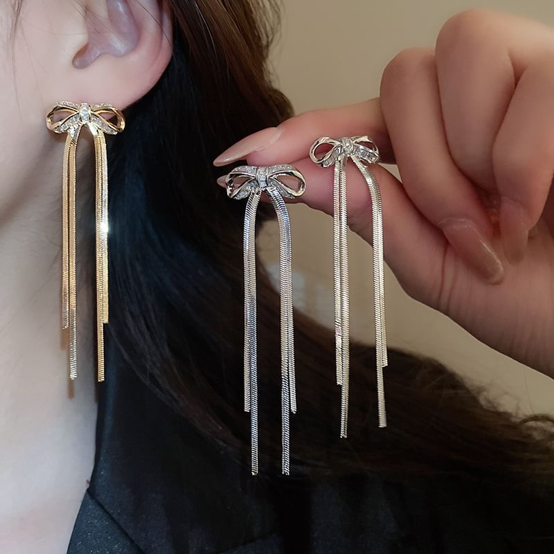 Bow Drop CZ Earring