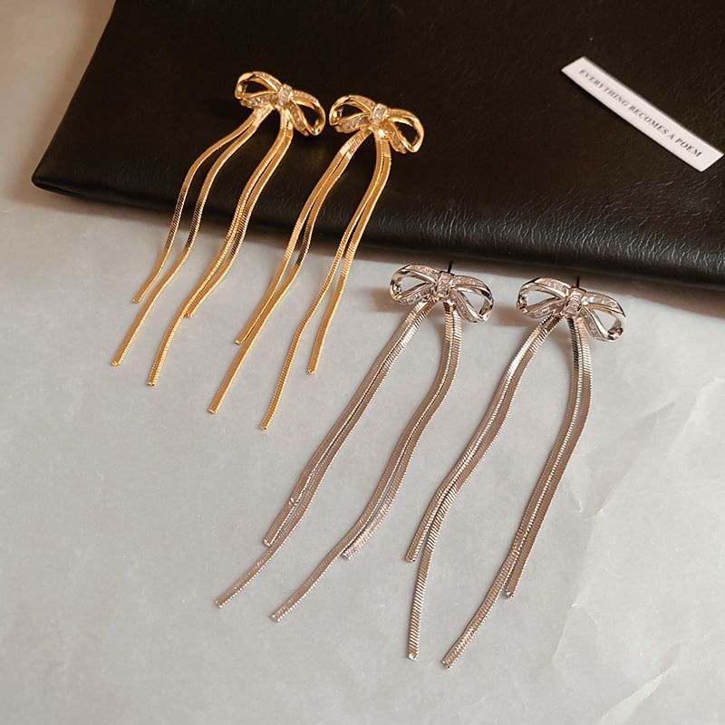 Bow Drop CZ Earring