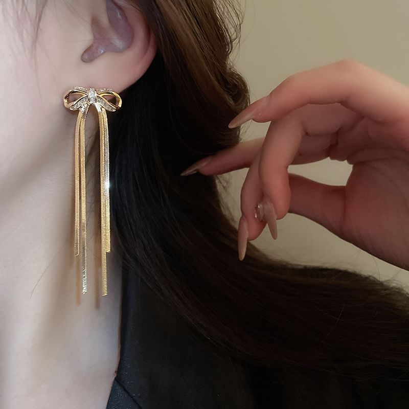 Bow Drop CZ Earring
