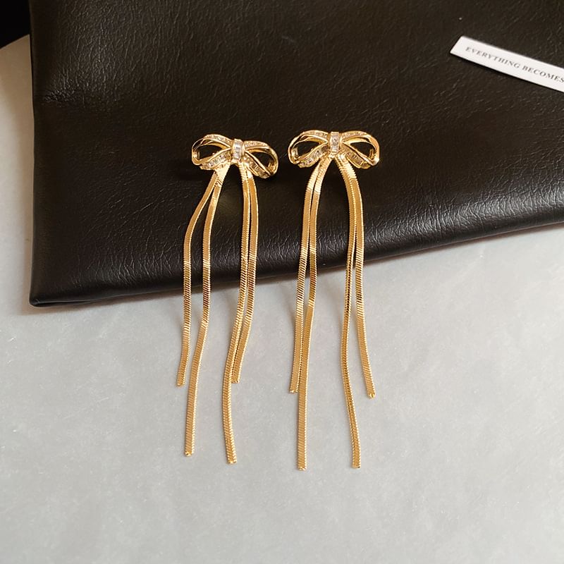 Bow Drop CZ Earring