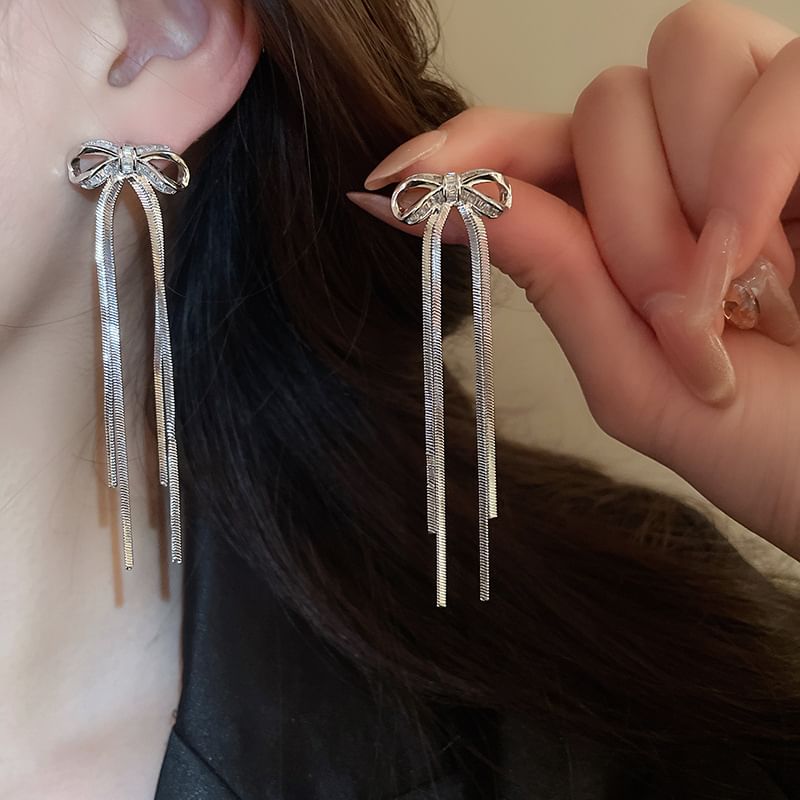 Bow Drop CZ Earring