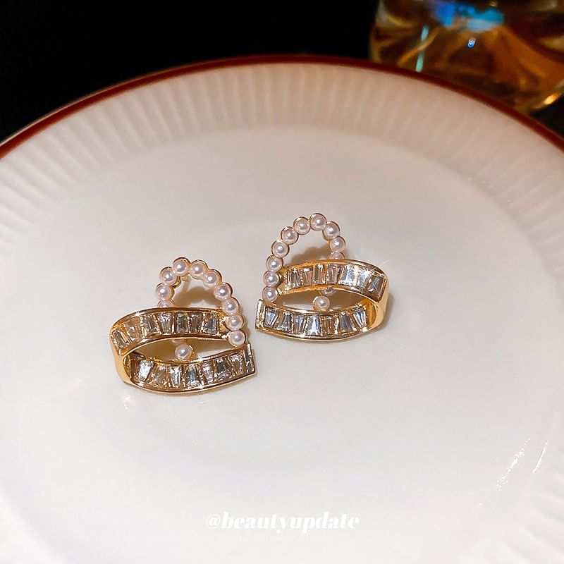 Stud Ear Hoop Pearl Faux / Earring Heart Rhinestone