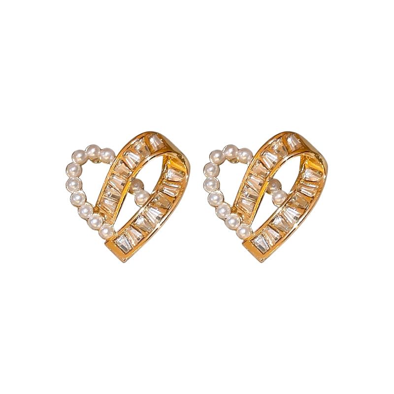Stud Ear Hoop Pearl Faux / Earring Heart Rhinestone