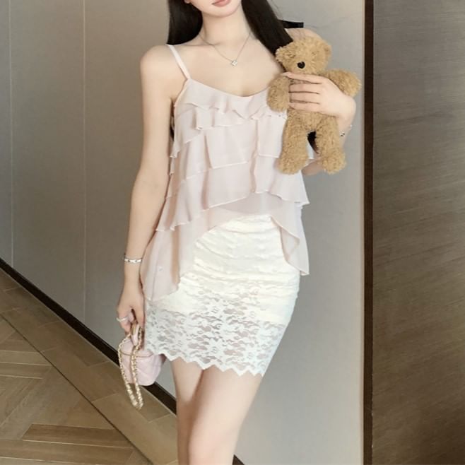 Cami Plain Asymmetrical Ruffle Top